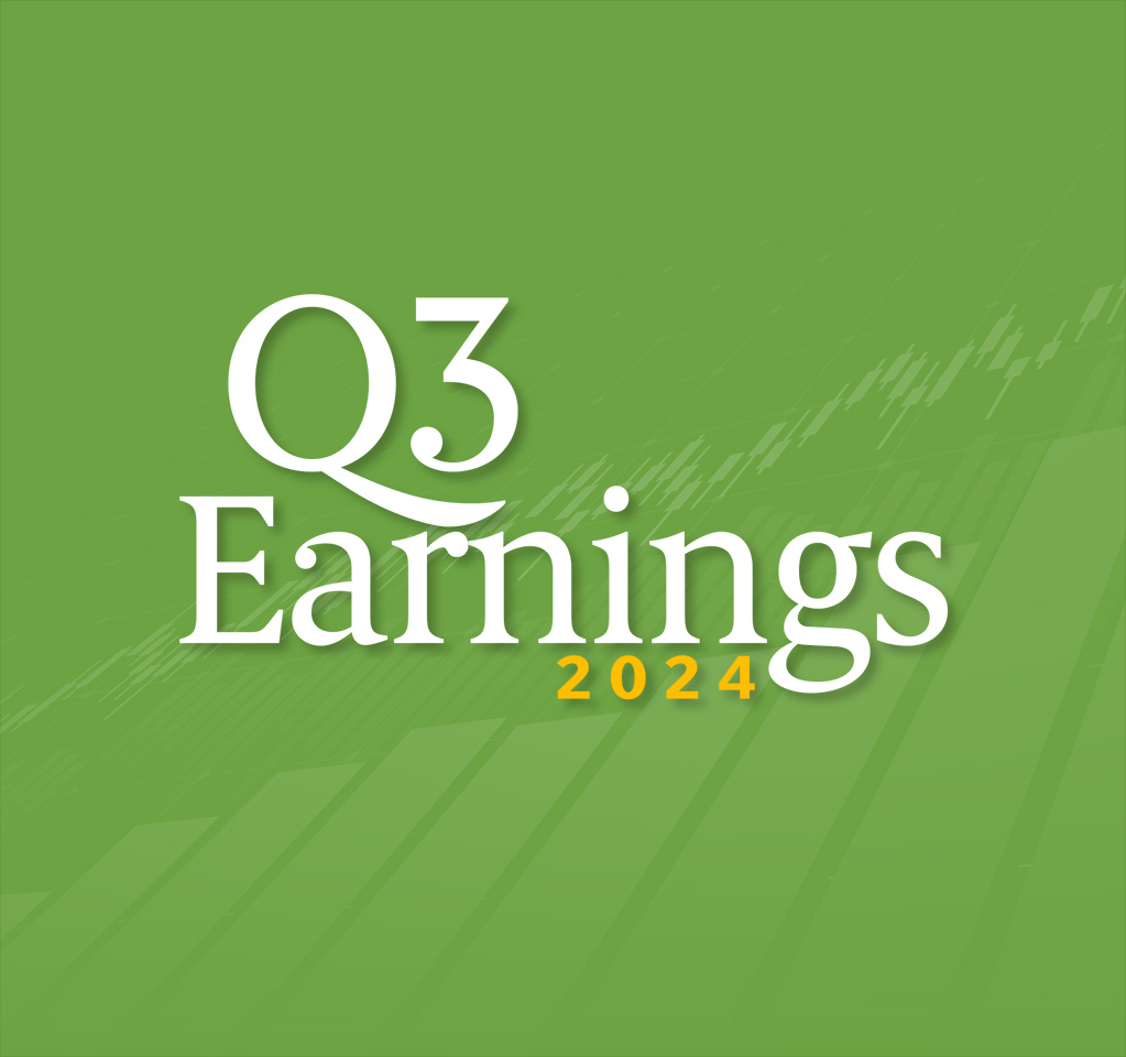 Q3 earnings 2024 on a green background with stock market chart graphics
