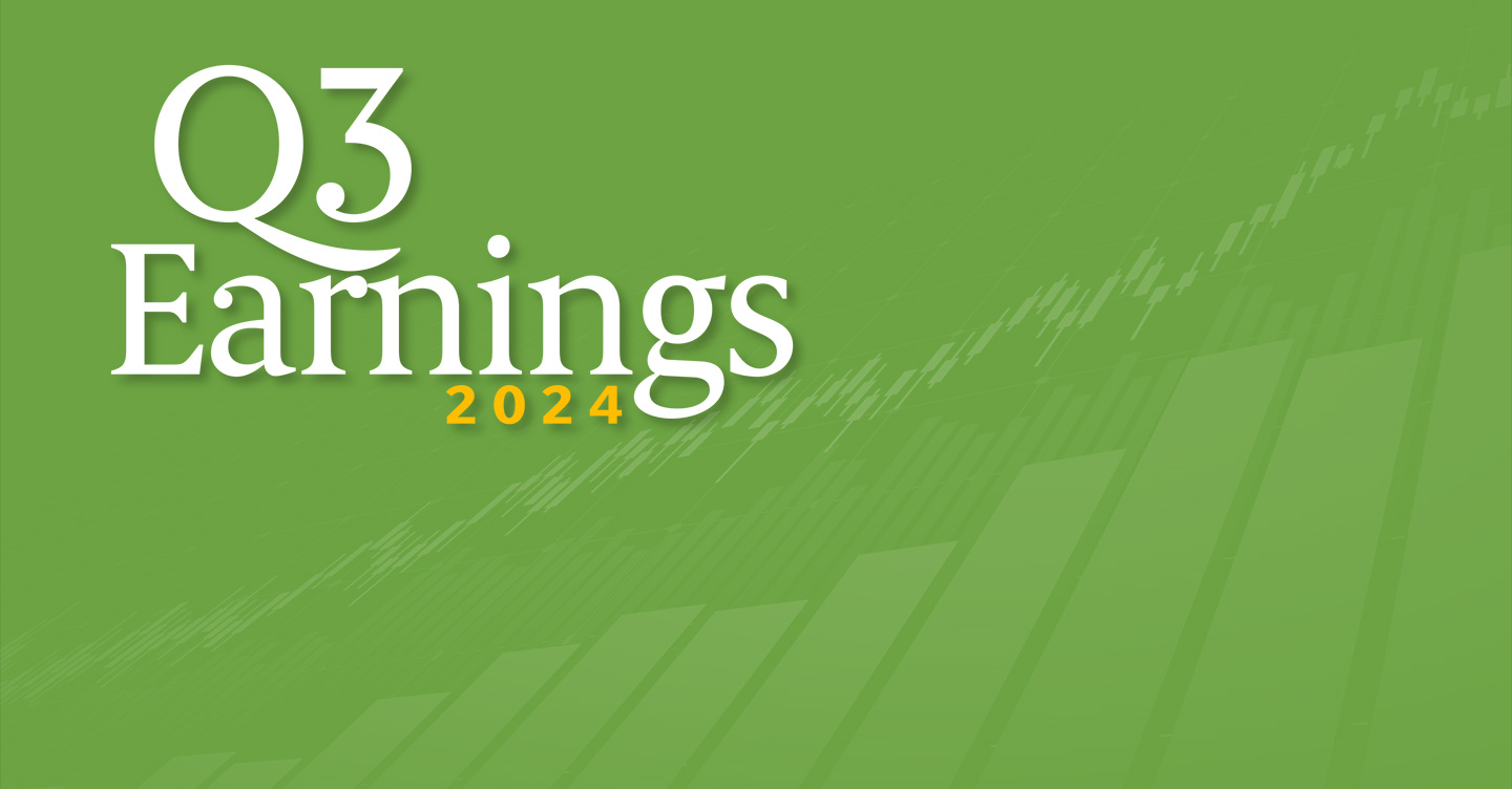Q3 earnings 2024 on a green background with stock market chart graphics